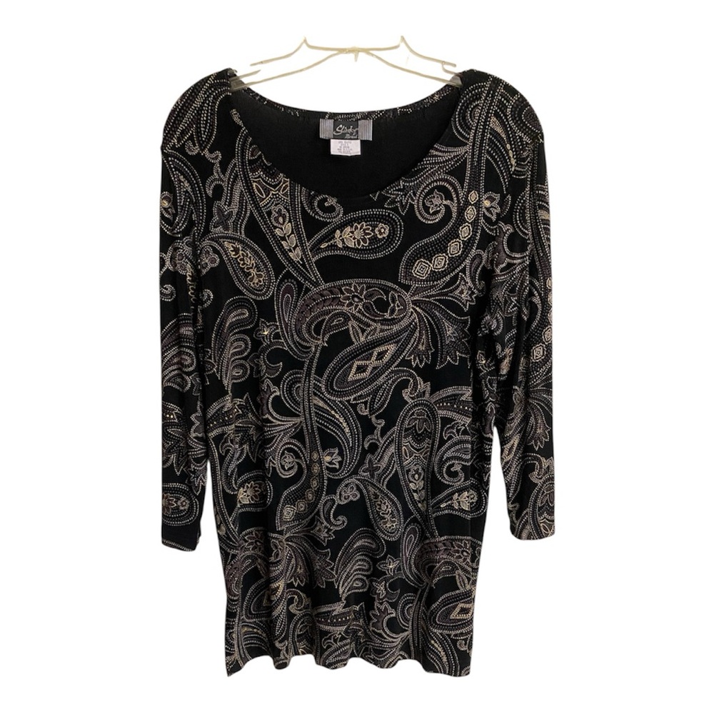 Slinky Brand Women’s Size M Top Black with Gold Metallic Thread Stretchy